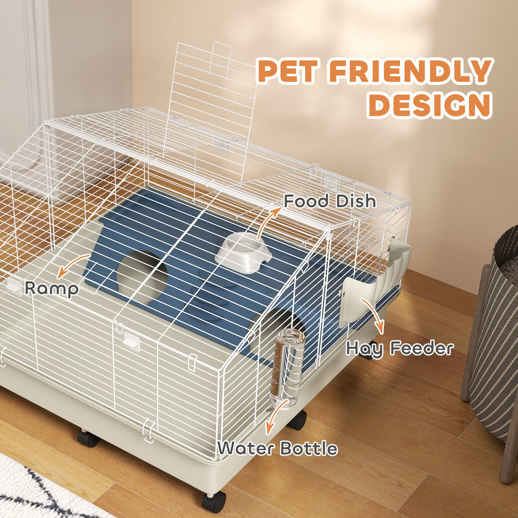 Rolling Small Animal Cage With Water Bottle, Hay Feeder, Food Dish For Rabbits, Hedgehogs, Guinea Pigs, 35 X 35x 25