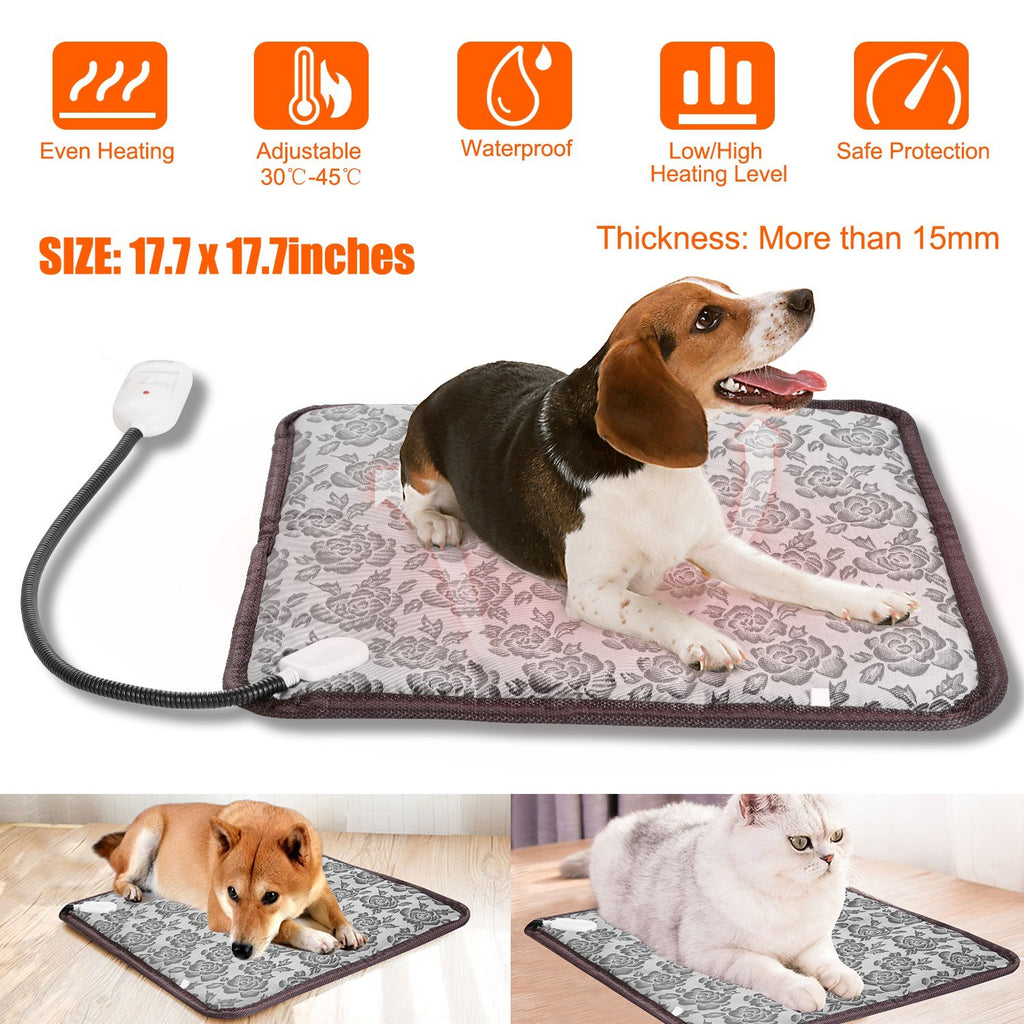 Pet Heating Pad Dog Cat Electric Heating Mat Waterproof Adjustable Warming Blanket With Chew Resistant Steel Cord Case