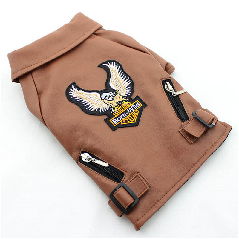 Small Dog Sticker Embroidered Eagle Leather Jacket