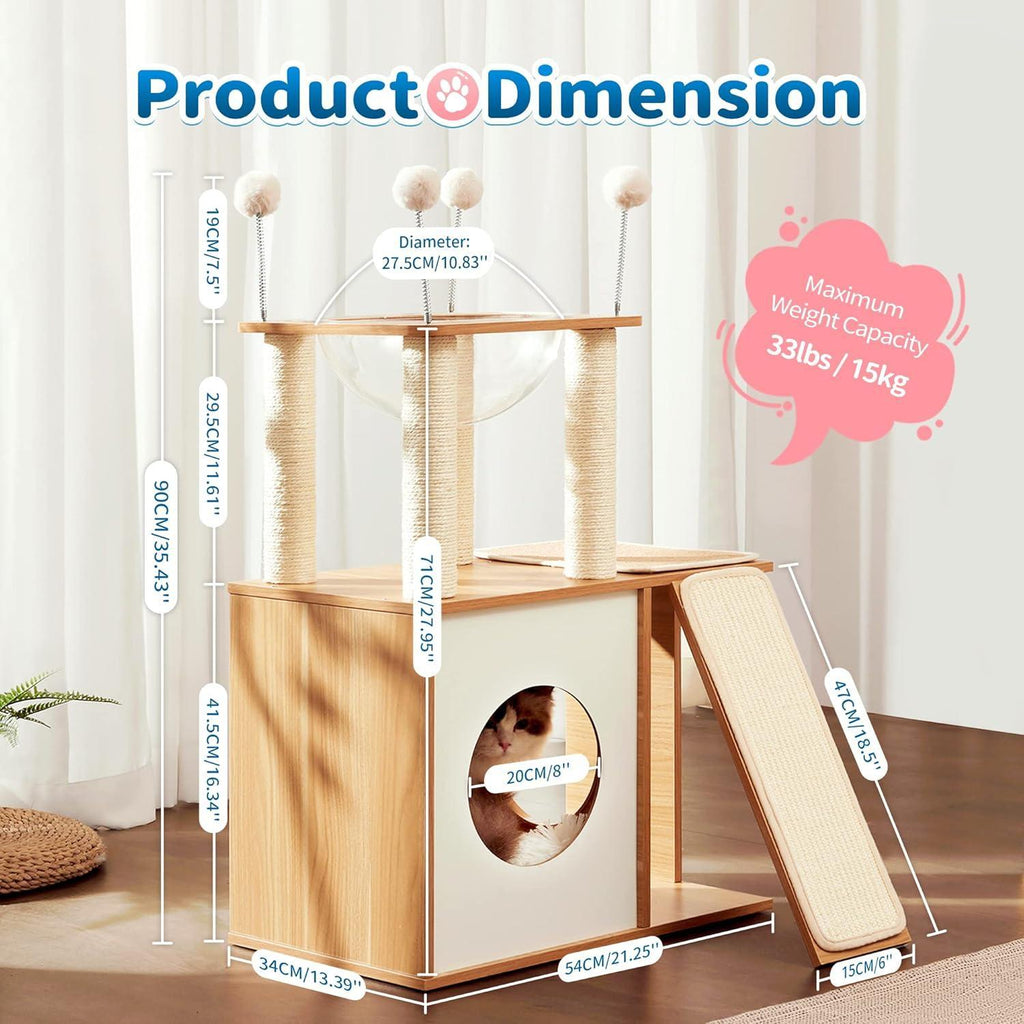 Indoor Wooden Cat Climbing Frame Cat Tower Cat House With Cat Scratching Board Ramp Suitable For Large Cats And Kittens