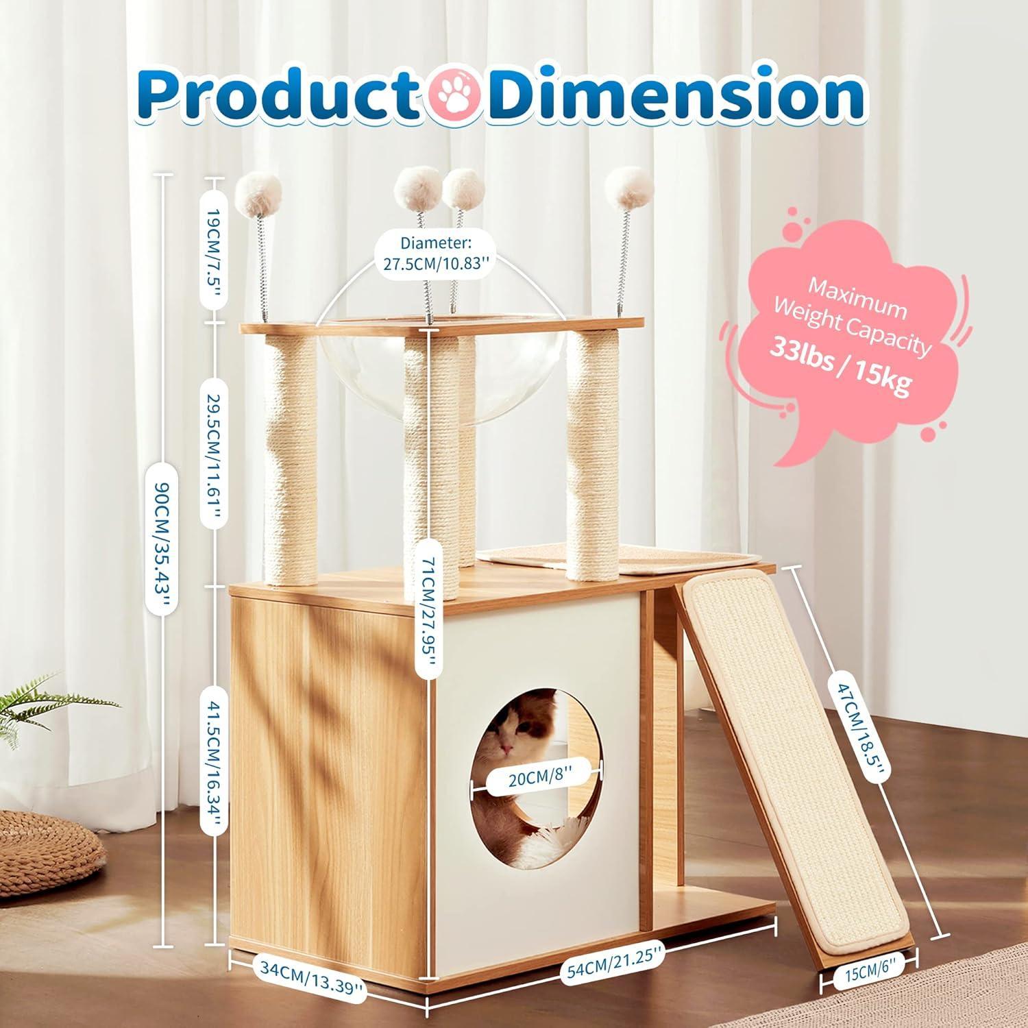 Indoor Wooden Cat Climbing Frame Cat Tower Cat House With Cat Scratching Board Ramp Suitable For Large Cats And Kittens