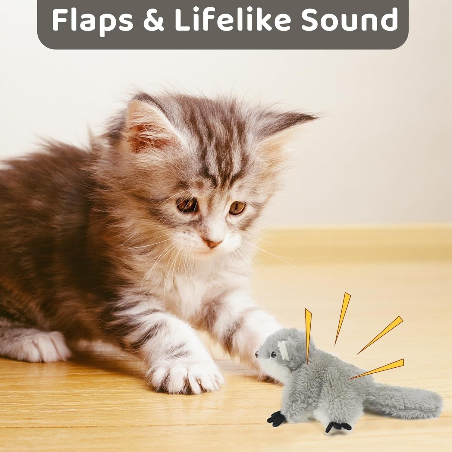 Pet Toys, Cat Catnip Toys Flapping Squirrel, Rechargeable Touch Activated Kitten Toys, Lifelike Interactive Cats Toy Indoor, Cat Kicker Plush Toys For All Breeds Universal interactive Toy Cat Toys