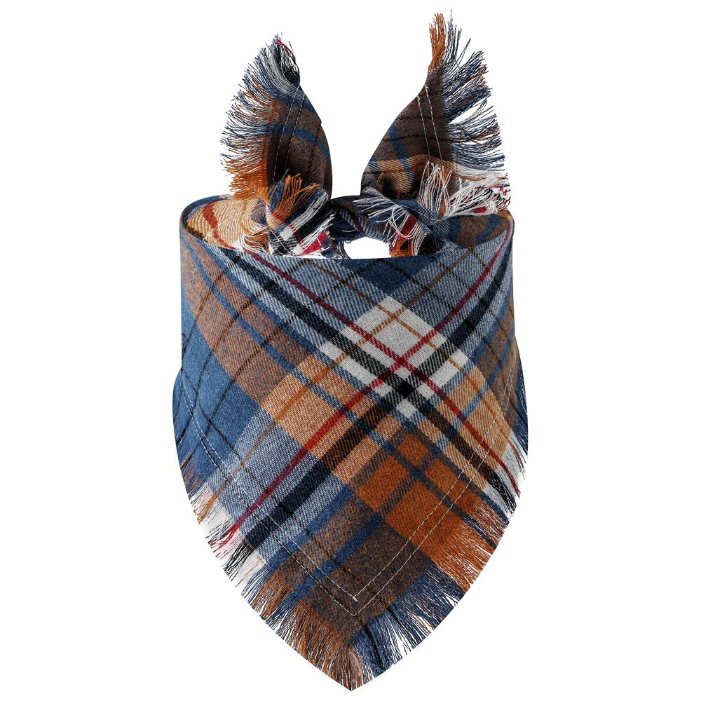 Plaid Tassel Triangle Dog Scarf