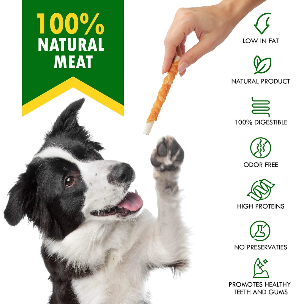 Dog Sticks Wrapped with Chicken, Natural Chew Treats Grain Free Organic Meat & Human Grade Dried Snacks In Bulk for Dogs