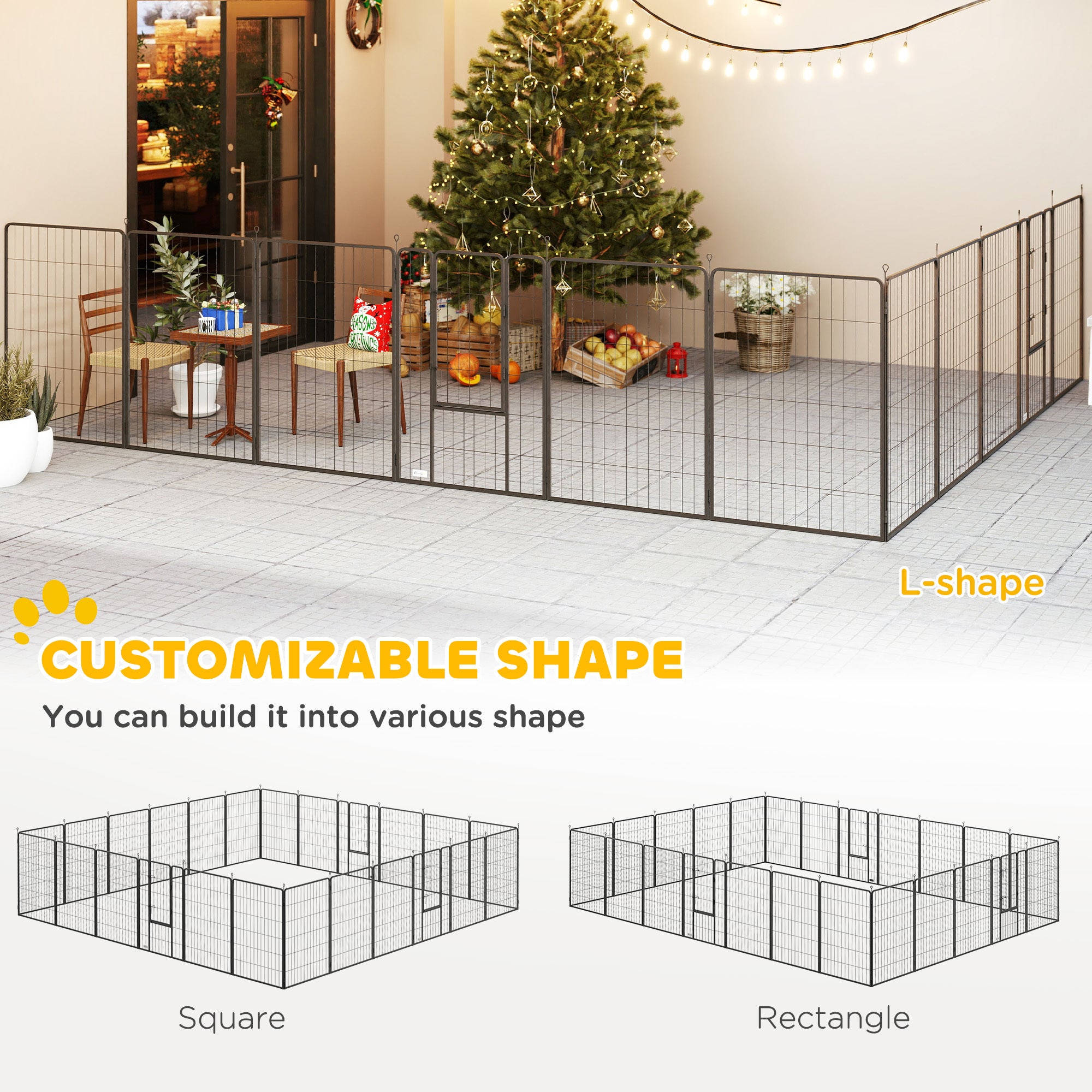 Dog Playpen For Indoor Outdoor, 24 Panels 44.5 H Puppy Playpen With Lockable Door, DIY Shape Pet Exercise Fence, Black