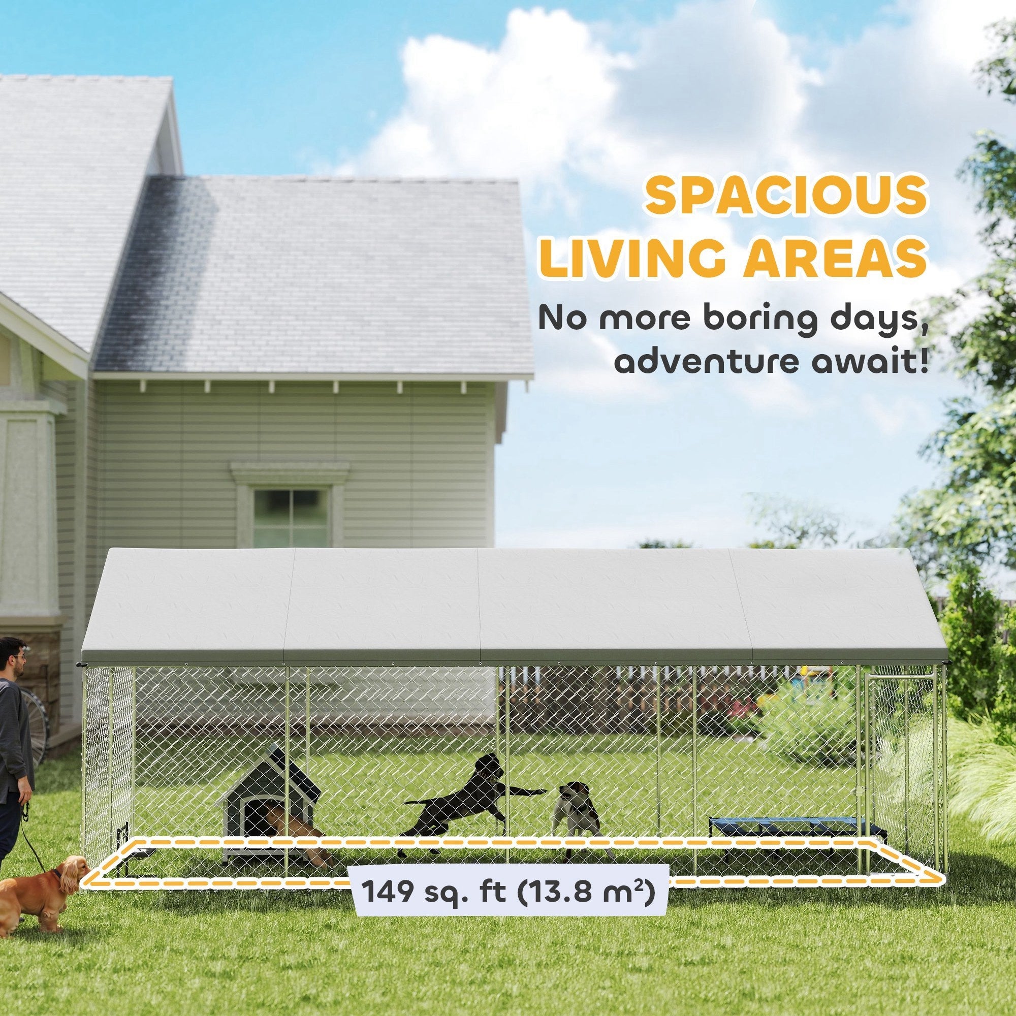 Heavy Duty Outdoor Dog Kennel With Waterproof Roof, Secure Latch, Chain Link Dog Run For Backyard, 19.7 X 7.5 X 7.9