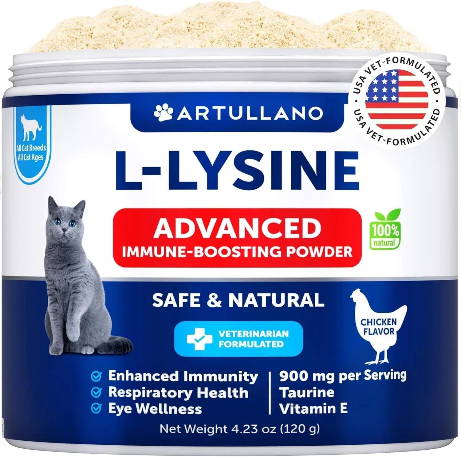 L Lysine For Cats Lysine Powder Supplement 900mg Serving Immune Support For Cats & Kittens Sneezing Runny Nose Squinting Watery Eyes Cold Eye Respiratory Health With Taurine