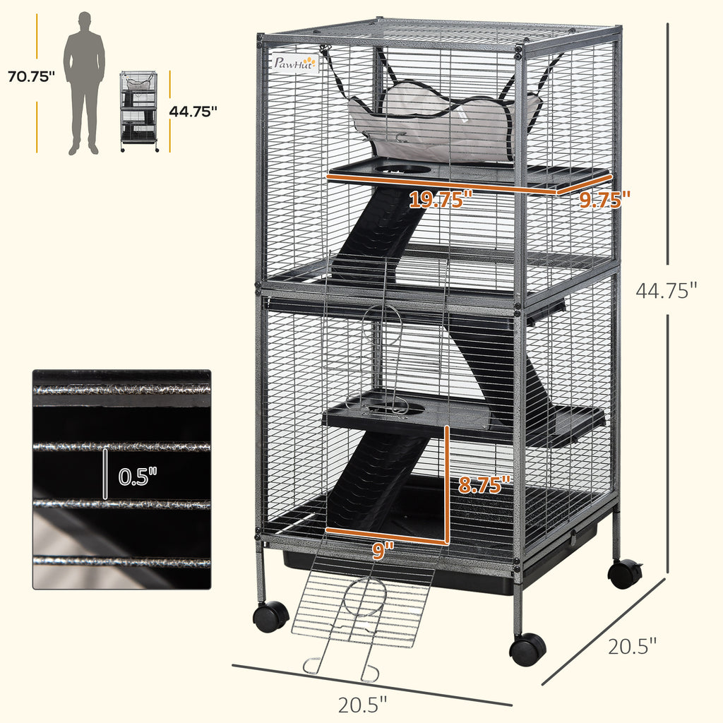 Large Metal 4 Tiers Small Animal Cage With Hammock, Removable Tray, Extra Space For Ferrets Chinchillas, Gray