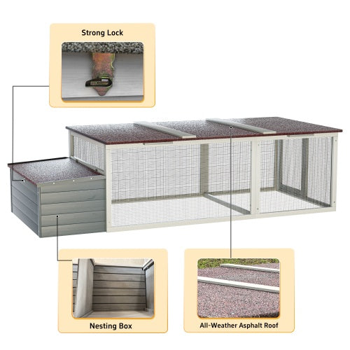 20.93ft  Large Wooden Chicken Coop Outdoor Hen House With Nesting Box  Weatherproof Asphalt Roof Walk In Poultry Cage With Secure Locks Metal Mesh Run For  Farm Use