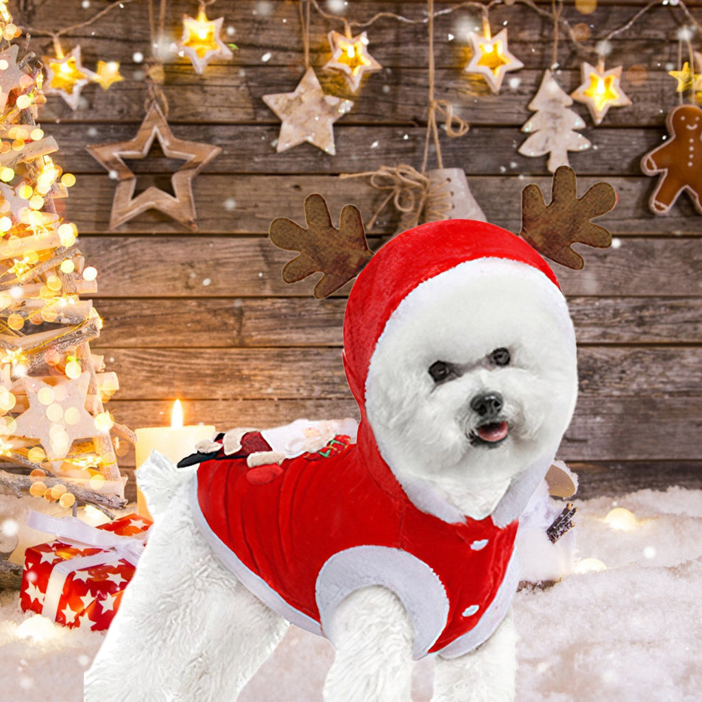 Pet Christmas Clothes Santa Claus Reindeer Antlers Costume Winter Outfit New Year Coat For Small Medium Dogs Cats