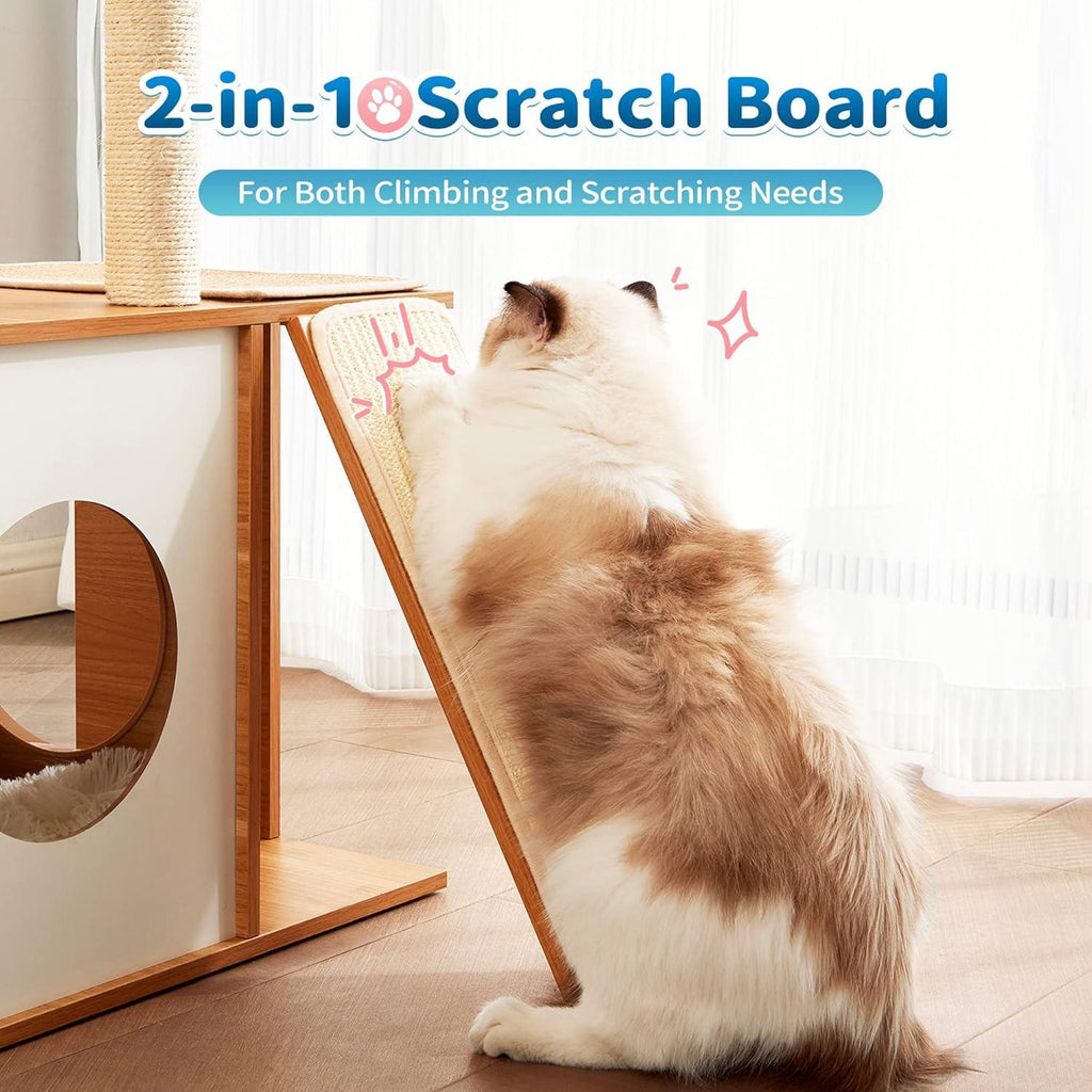 Indoor Wooden Cat Climbing Frame Cat Tower Cat House With Cat Scratching Board Ramp Suitable For Large Cats And Kittens