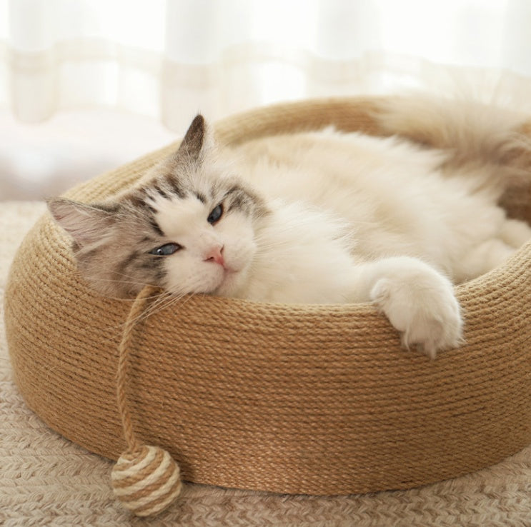 Large Space Sisal Cat Scratching Board Cat Bed, One-piece Enlarged And Widened Wear-resistant And Non-chipping Cat Scratching Basin With Cat Ball Toy, Concave Design Cat Bed For Scratching And Sleepin