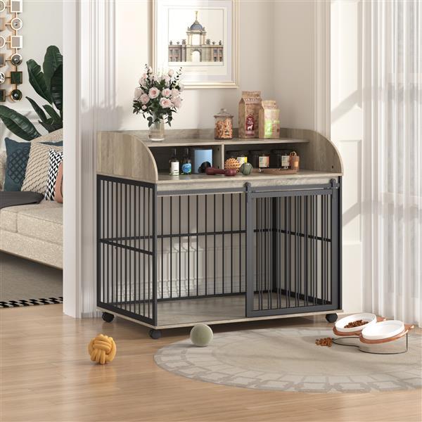 Heavy Duty Large Dog Cage Furniture Sliding Door Ample Storage Lockable Wheels