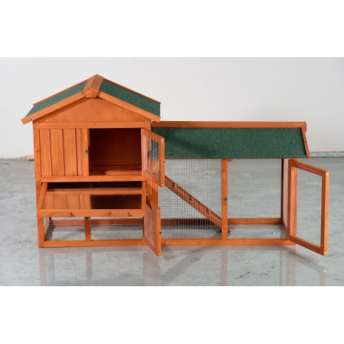 Large Wooden Rabbit Hutch, 2 Story Outdoor Bunny Cage With Waterproof Asphalt Roof, Pull-Out Tray  Ramp, Fir Wood Pet House For Rabbits, Chickens, Guinea Pigs Brown  Green