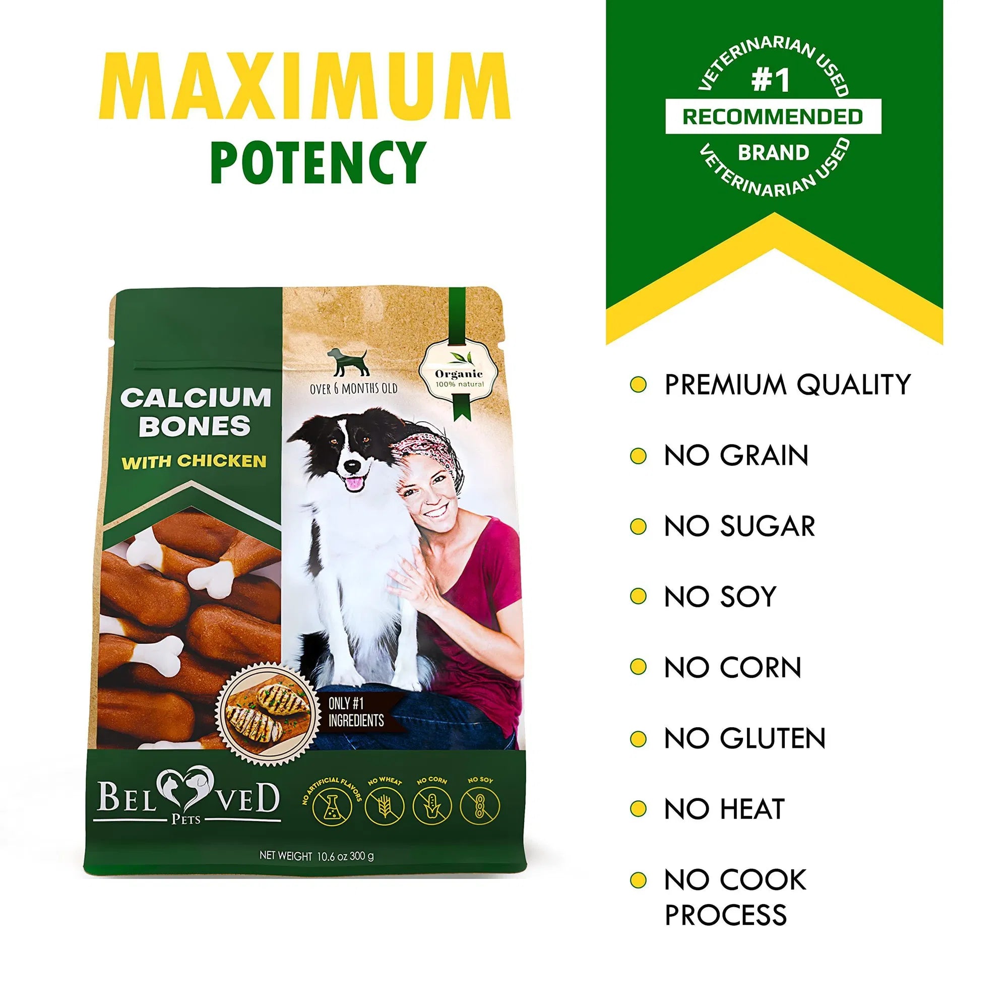 Dog Calcium Bones Wrapped Chicken & Rawhide Free Chew Treats, Grain Free Organic Meat Chews