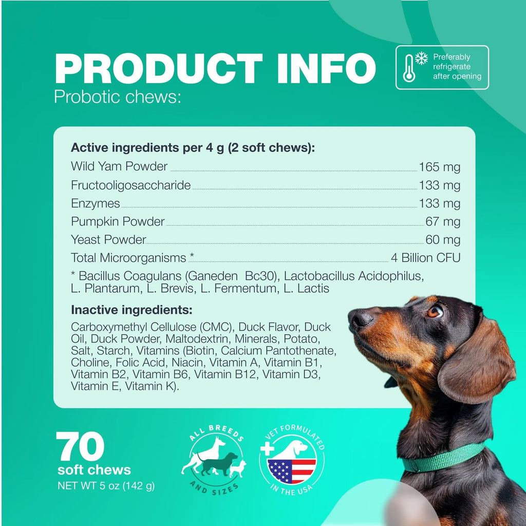Probiotics For Dogs Support Gut Health Immunity Yeast Balance Itchy Skin Allergies Probiotics And Digestive Enzymes Coprophagia Deterrent For Dogs 180 Probiotic Chews For Dogs