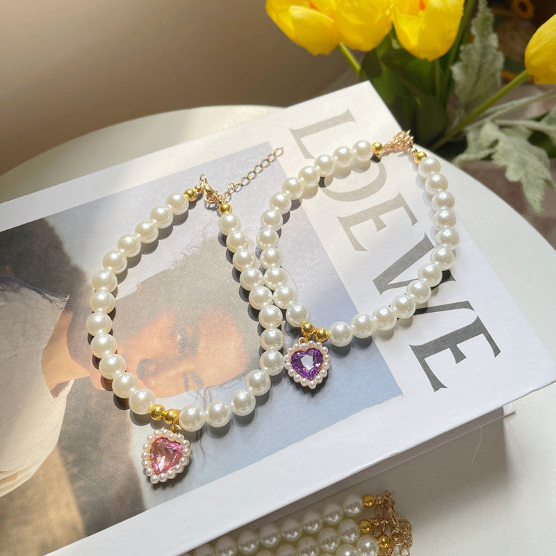 Pet Jewelry Cat Dog Necklace Retro Love Crystal Pendant Necklace