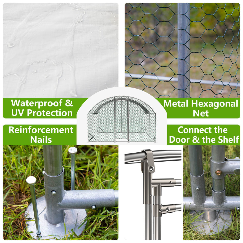 Large Chicken Coop Metal Chicken Run With Waterproof And Anti-UV Cover, Dome Shaped Walk-in Fence Cage Hen House For Outdoor And Yard Farm Use,9.84 X 13.12 X 6.56 Ft