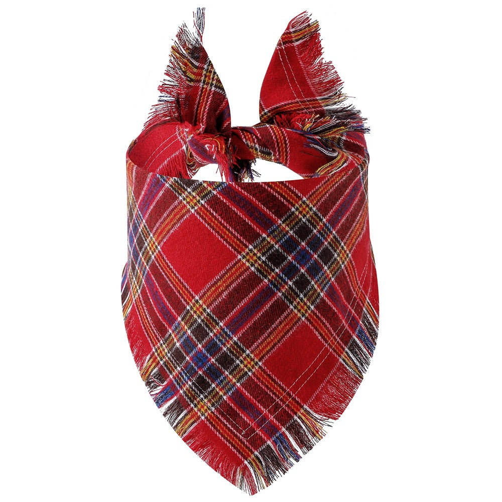 Plaid Tassel Triangle Dog Scarf