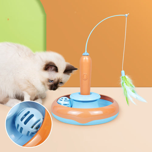 2 in 1 Cat Toy With Feather For Self-play Cat Turntable