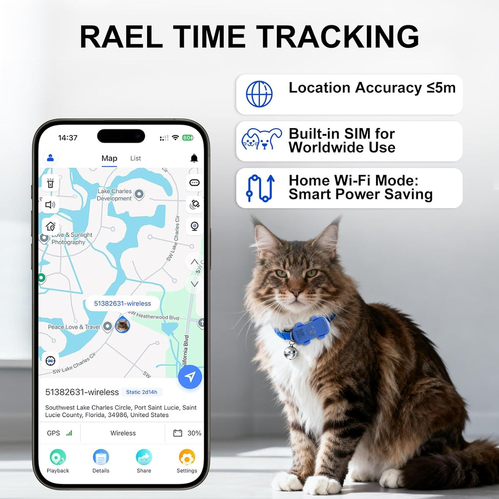 Unlimited Distance GPS Anti-Lost Pet Tracker with Geo-fence, Flash Light & Sound Alarm, Fits Most Pet Collars (Only shipping inside USA)