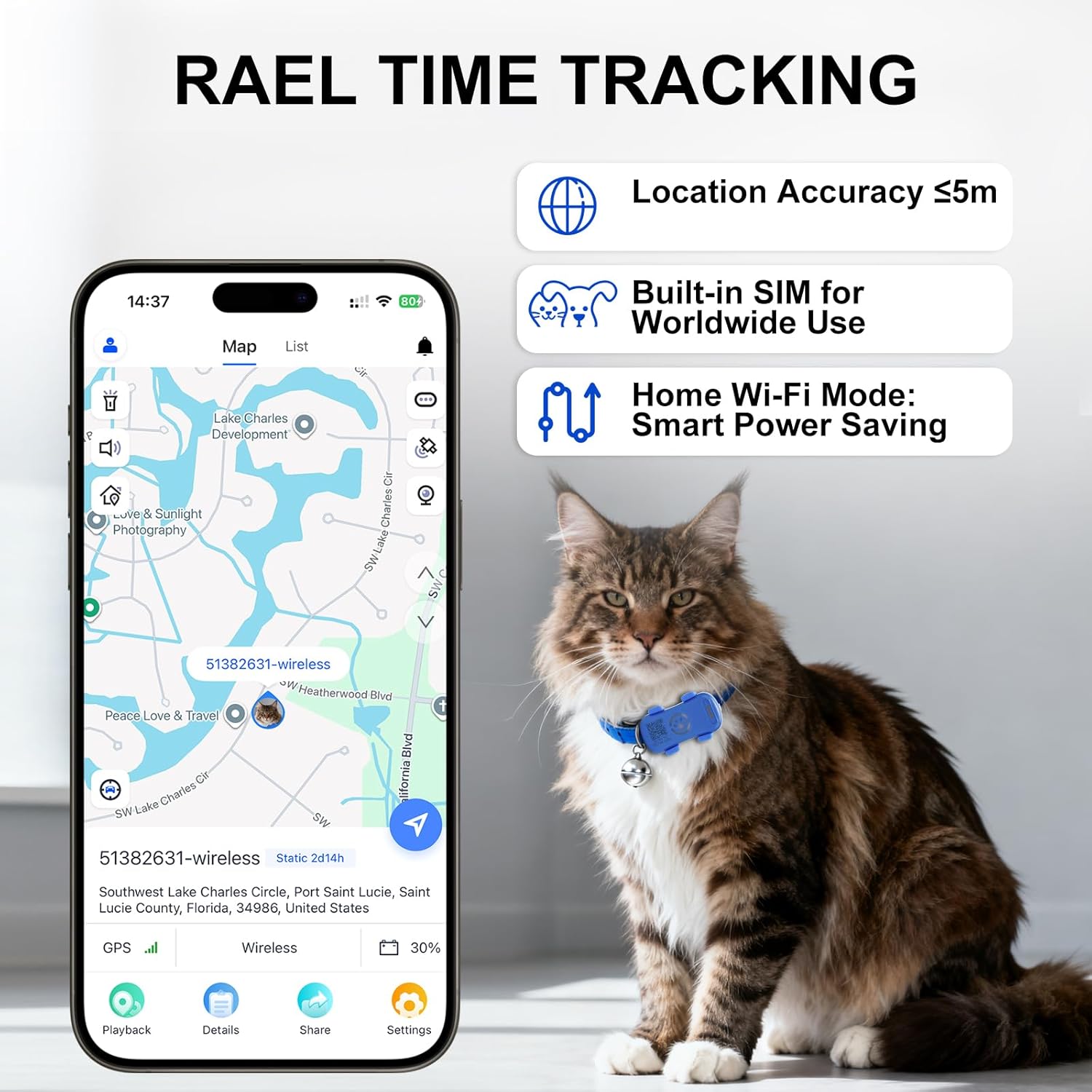 Unlimited Distance GPS Anti-Lost Pet Tracker with Geo-fence, Flash Light & Sound Alarm, Fits Most Pet Collars (Only shipping inside USA)
