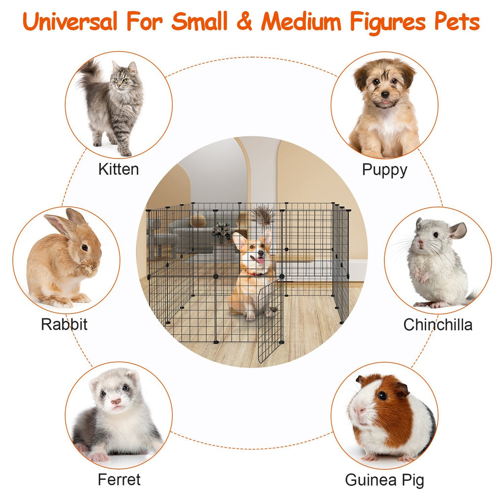 1Pc Small Animal Playpen With Door Dog Metal Playpen Small Medium Kitten Puppy Guinea Pig Rabbit Kennel Small Animal Cage Metal Wire Fence For Indoor Outdoor Yard Camping