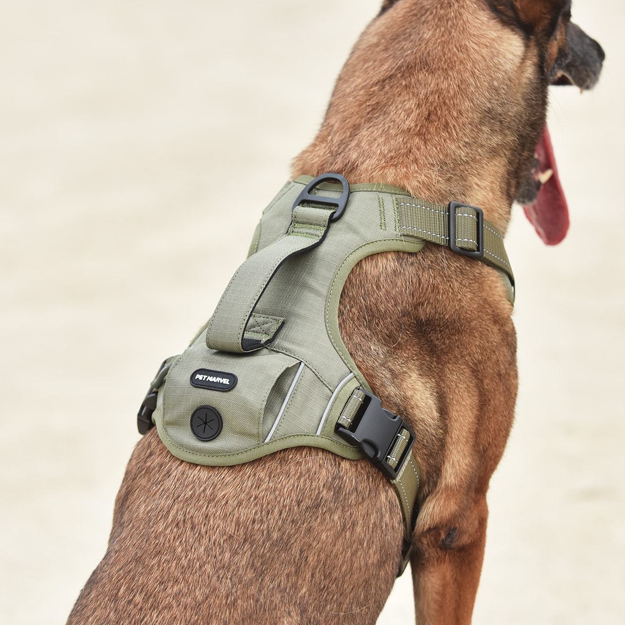 PETMARVEL High-Perfomance Tactical Dog Harness With Poop Bag Holder, No Pull Front Clip & Metal Buckles, Brown S
