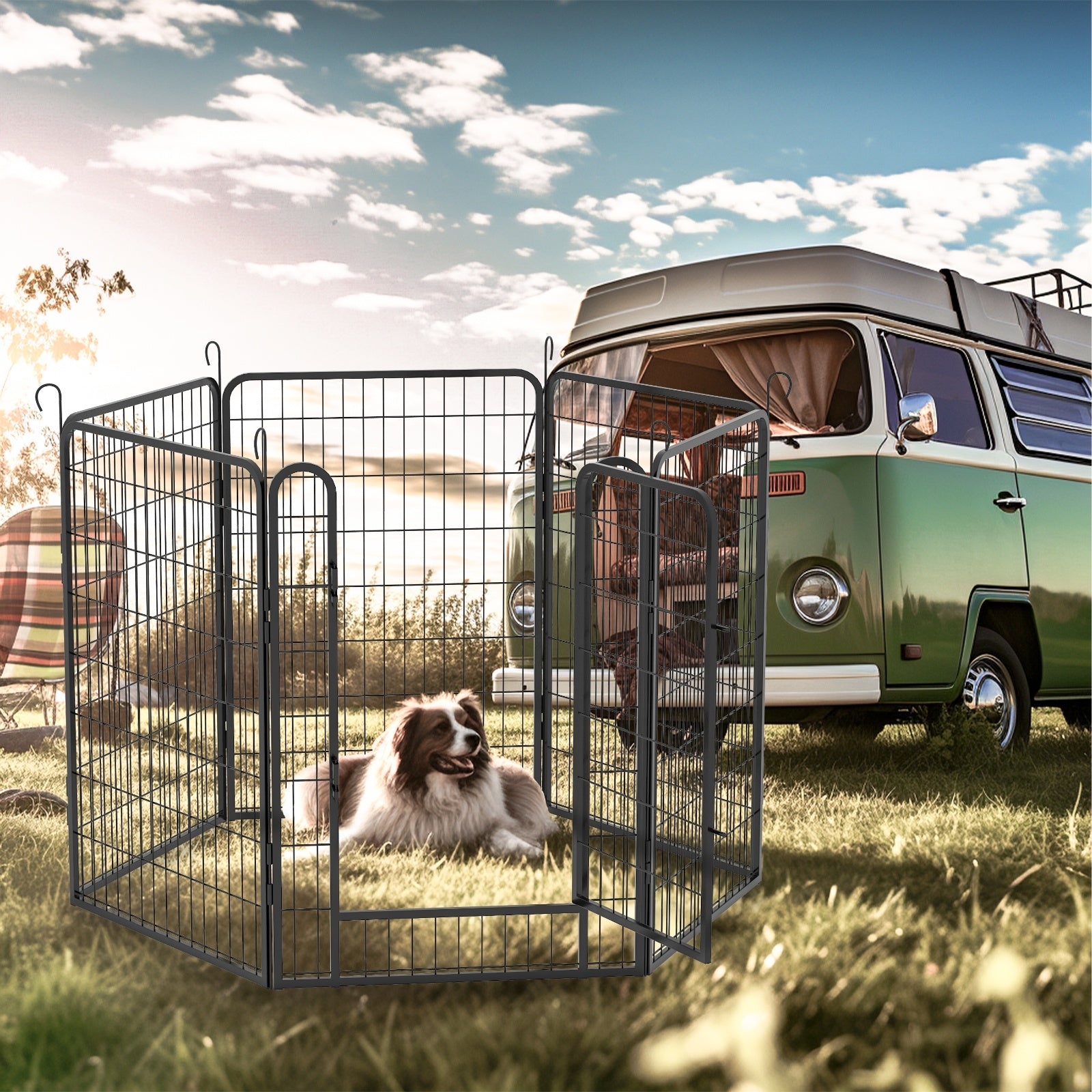 6 Panels Heavy Duty Metal Playpen With Door 39.37 H Dog Fence Pet Exercise Pen For Outdoor, Indoor