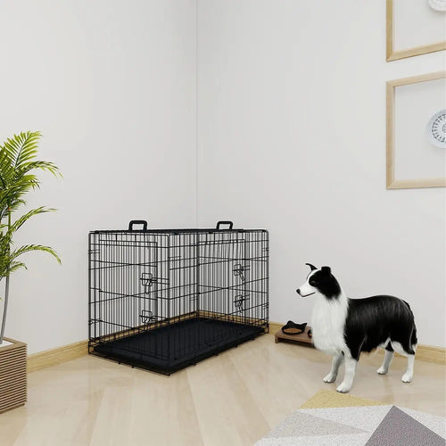 36 Inches Dog Cage Double Lock Mechanism Two Doors Two Handles Double Bolt