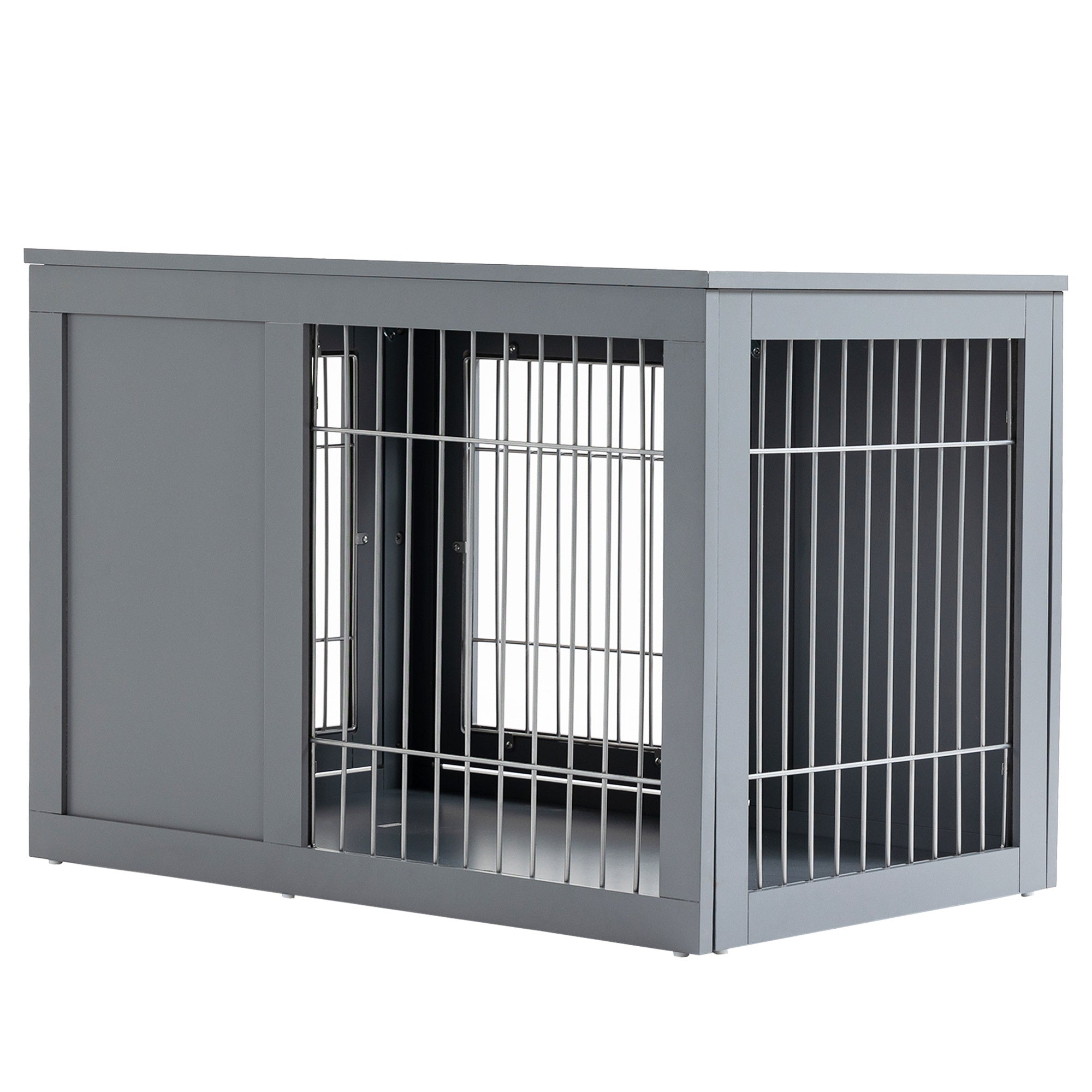 Dog Cage Furniture Metal Indoor Pet Cage, Double Door End Table, Small & Medium Dog House Locks, Grey