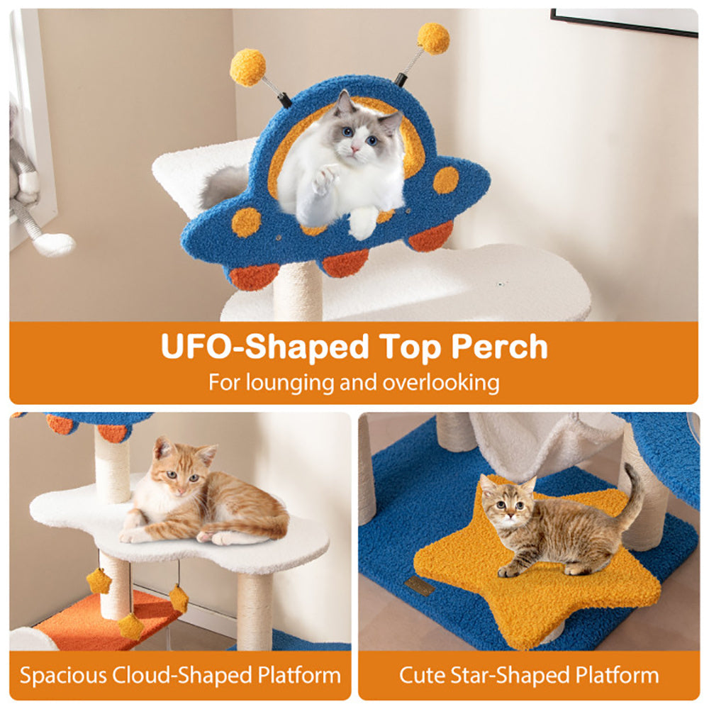 49 Inches Tall Cat Tree With UFO Top Perch Space Capsule And Sisal Scratching Posts