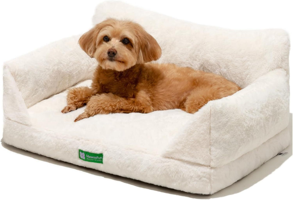 Dog Cat Sofa Bed - Washable Pet Bed With Removable Cover & Non-Slip Bottom For Indoor Cats & Small Dogs White, Medium