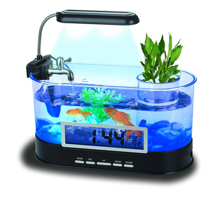 USB Desktop Streaming Mini Aquarium Time Date Week Temperature Alarm Pen Holder