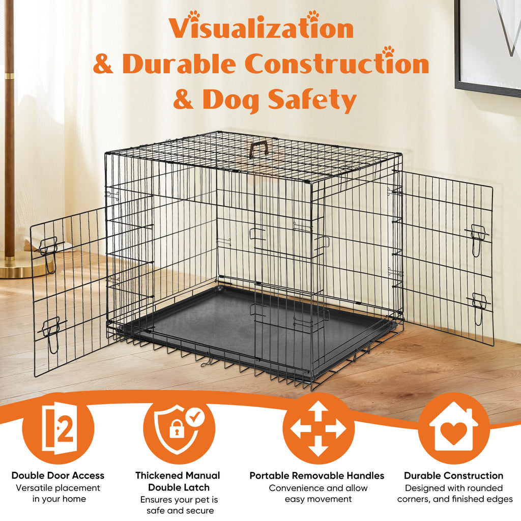36' 42'  48' Dog Cage With Two Doors, Heavy Duty Dog Crate Cage