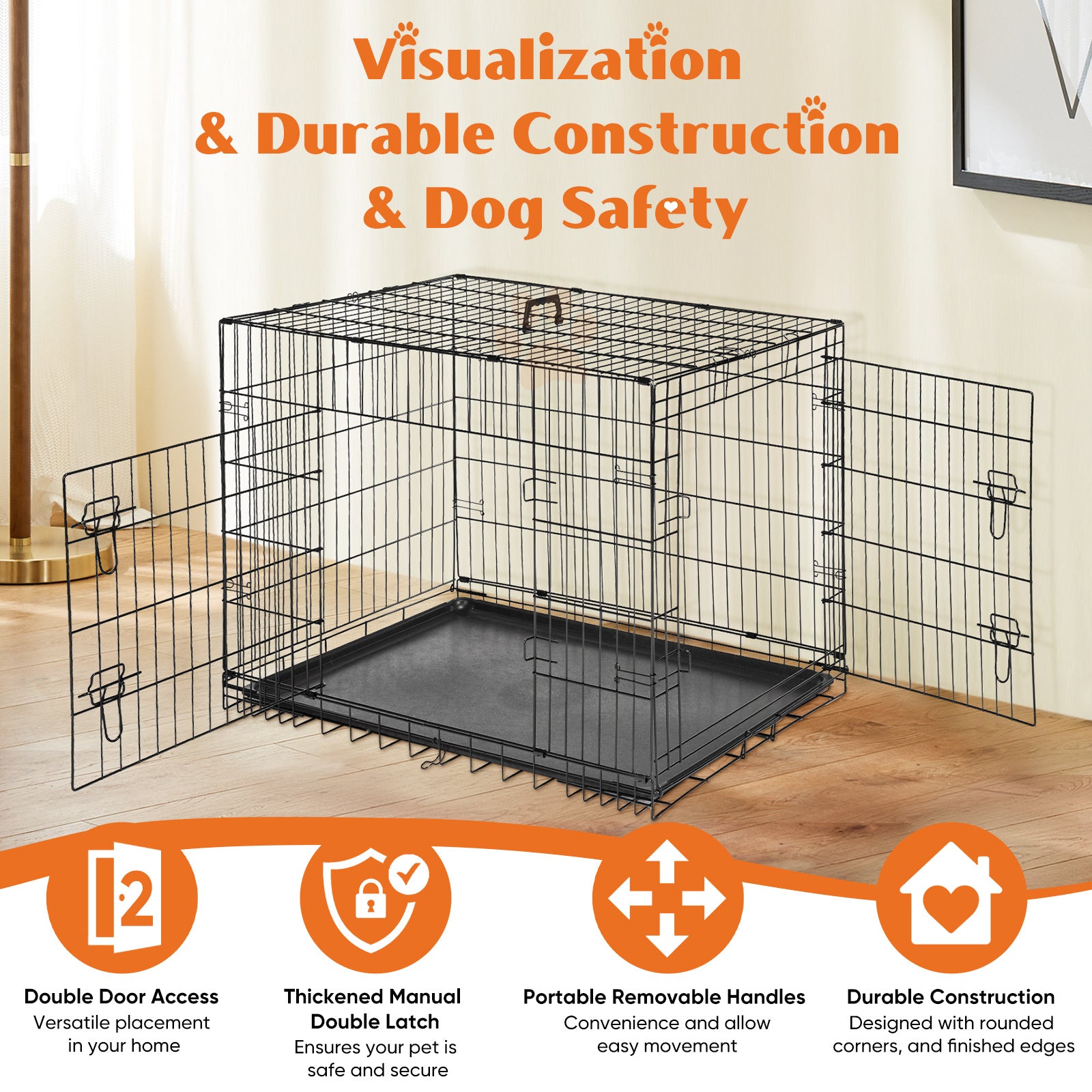 36' 42'  48' Dog Cage With Two Doors, Heavy Duty Dog Crate Cage