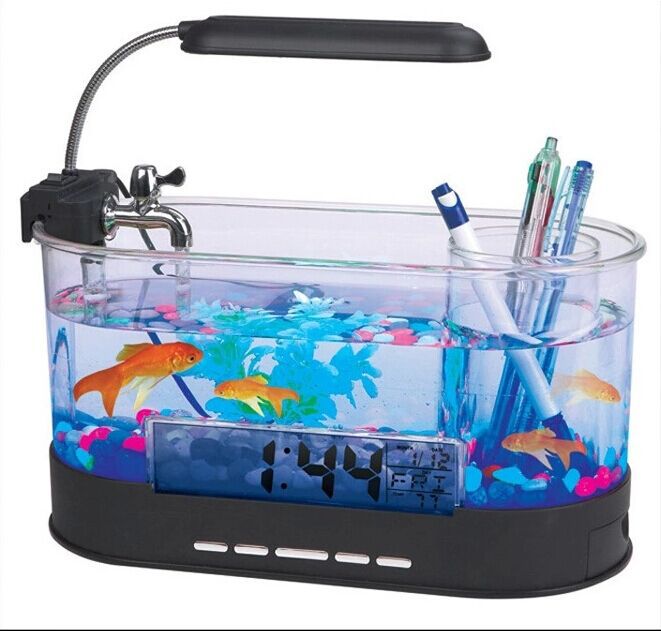 USB Desktop Streaming Mini Aquarium Time Date Week Temperature Alarm Pen Holder