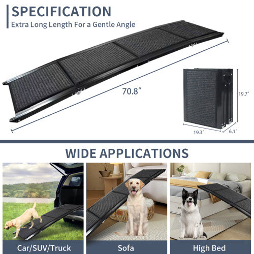 Dog Ramp For Car, 63 Long 17 Wide Folding Portable Pet Stair Ramp With Non-Slip Rug Surface, Extra Wide Dog Steps For Medium & Large Dogs Up To 250LBS Enter A Car, SUV  Truck