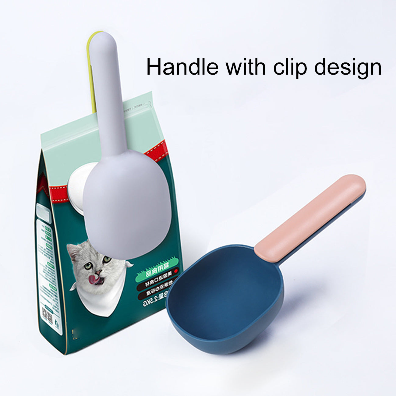 Pet Food Scoop With Ergonomic Bag Clip - Measuring Scoop Plastic Measuring Cup Pet Food Spoon Long Handle