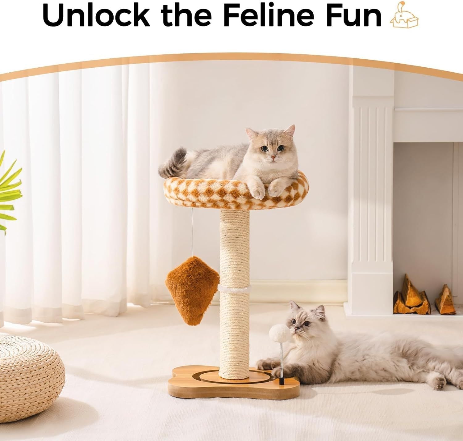 Cat Scratching Post With Bed - Small Cat Tower With Sisal Scratchier, Removable Perch & Ball Track Toys For Indoor Cats Brown, Medium