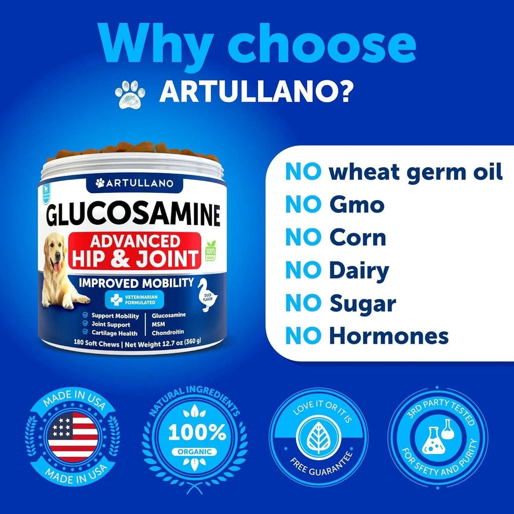 Glucosamine For Dogs Hip And Joint Supplement For Dogs With Arthritis Chews With Chondroitin Hemp Oil MSM Canine Joint Pain Relief Health Mobility Support For Large Breeds 120 Soft Treats