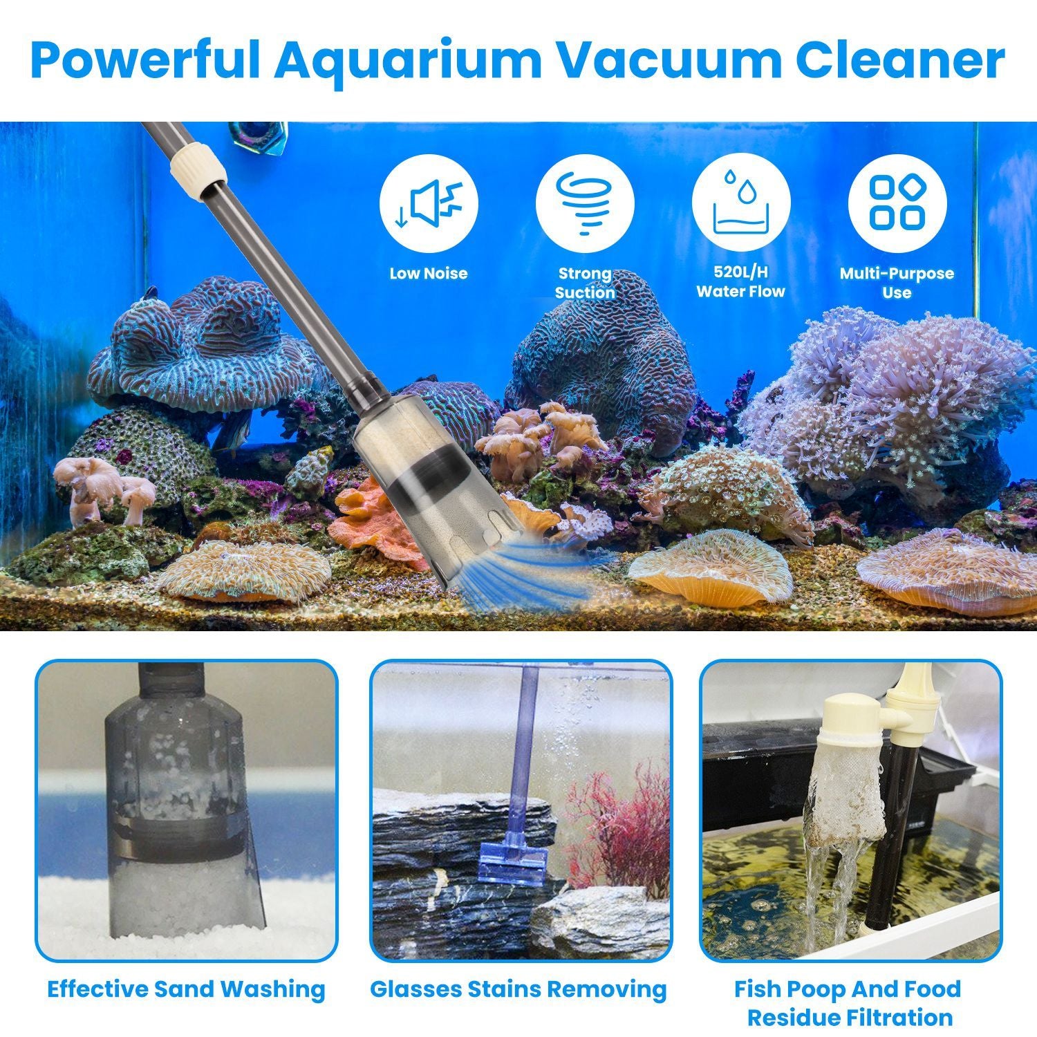 1 Set Multifunctional Electric Aquarium Gravel Cleaner Kit Length Adjustable Automatic Fish Tank Vacuum Cleaner Change Water Wash Sand Filter Dirt Removal