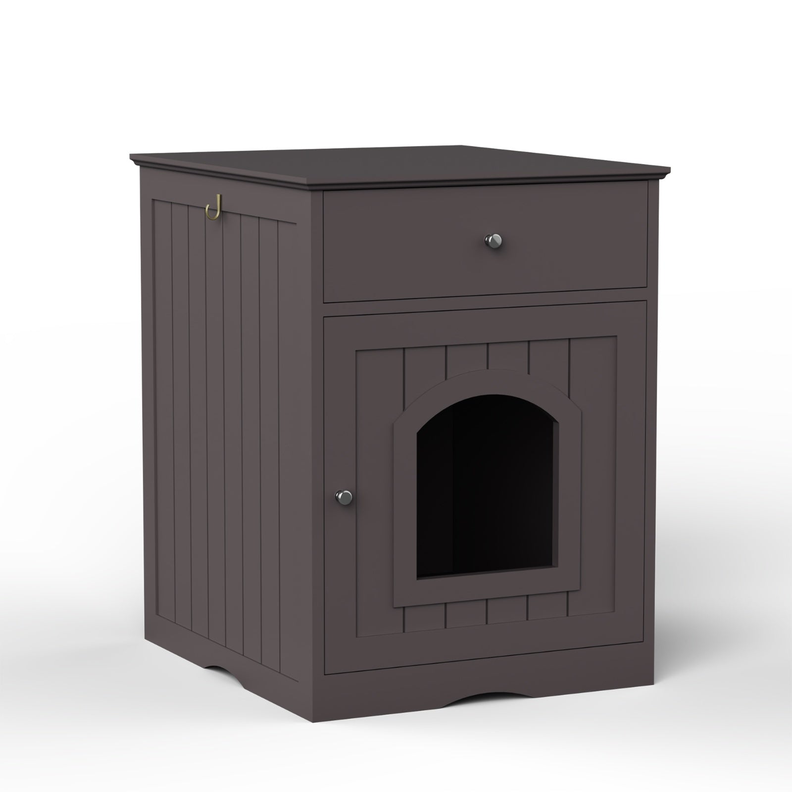 Wooden Pet House Cat Litter Box Enclosure With Drawer & Side Table