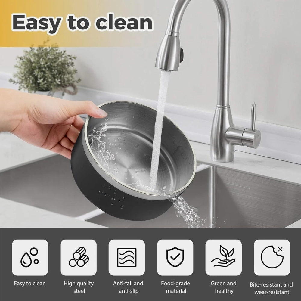 Dog Bowl, Stainless Steel Dog Food And Water Bowl With Non Slip Quiet Bottom, Easy To Clean, Dishwasher Safe, 42oz