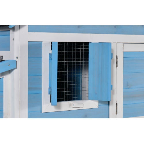 76 Wooden Rabbit Hutch Bunny Cage With Waterproof Asphalt Roof, Fun Outdoor Run, Removable Tray And Ramp, Light Blue