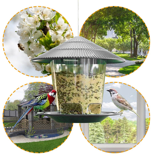 *Hexagonal Metal & Plastic Bird Feeder with Weather-Resistant Roof