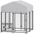 Welded Wire Outdoor Dog Kennel with 360 Rotating & 4 Levels Adjustable Bowls, Waterproof Cover, 3.9 X 3.9 X 4.5