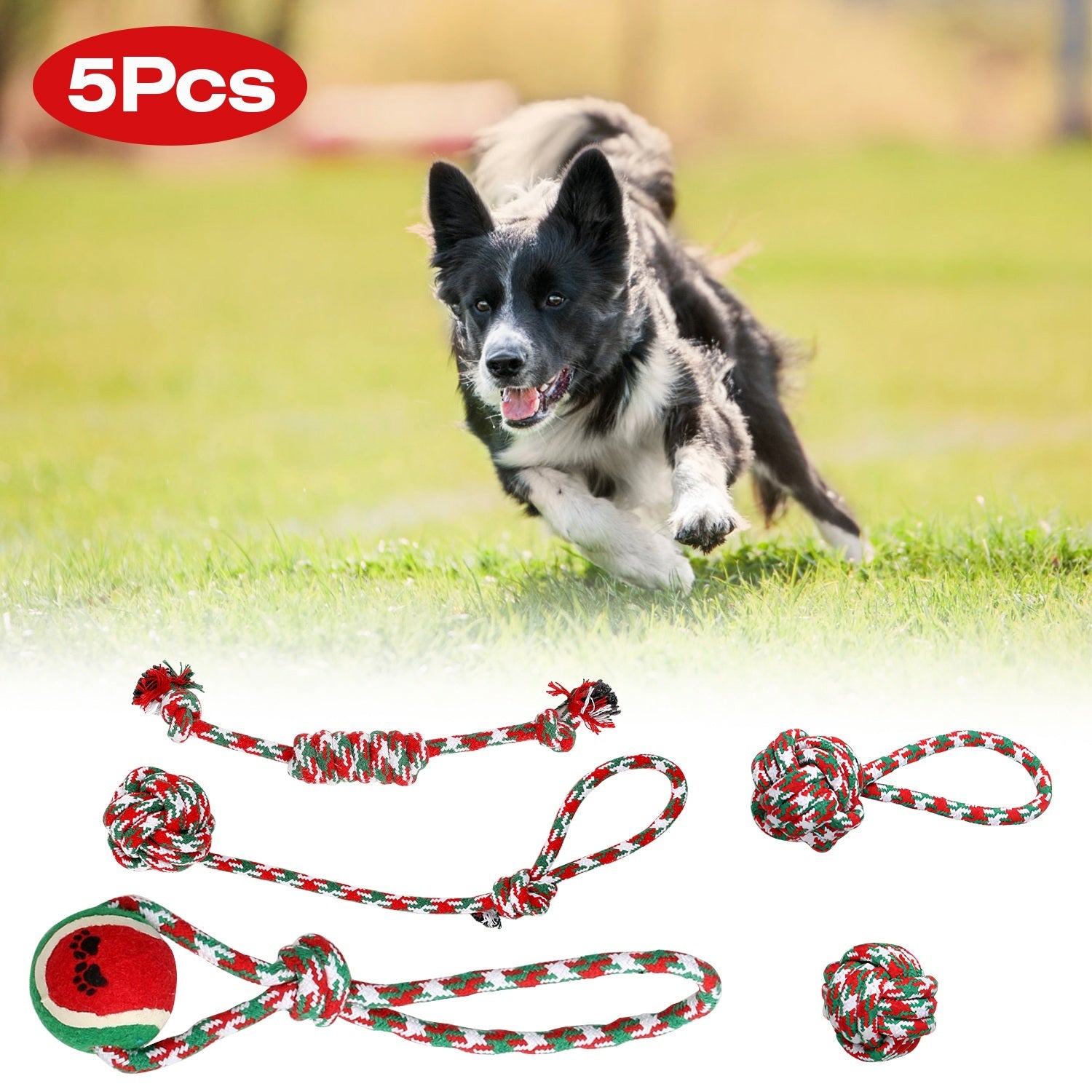 Set Of 5Pcs Christmas Dog Rope Chew Toys Dog Interactive Toys Set For Puppy Small Medium Aggressive Chewers Dogs Training Teething Playing