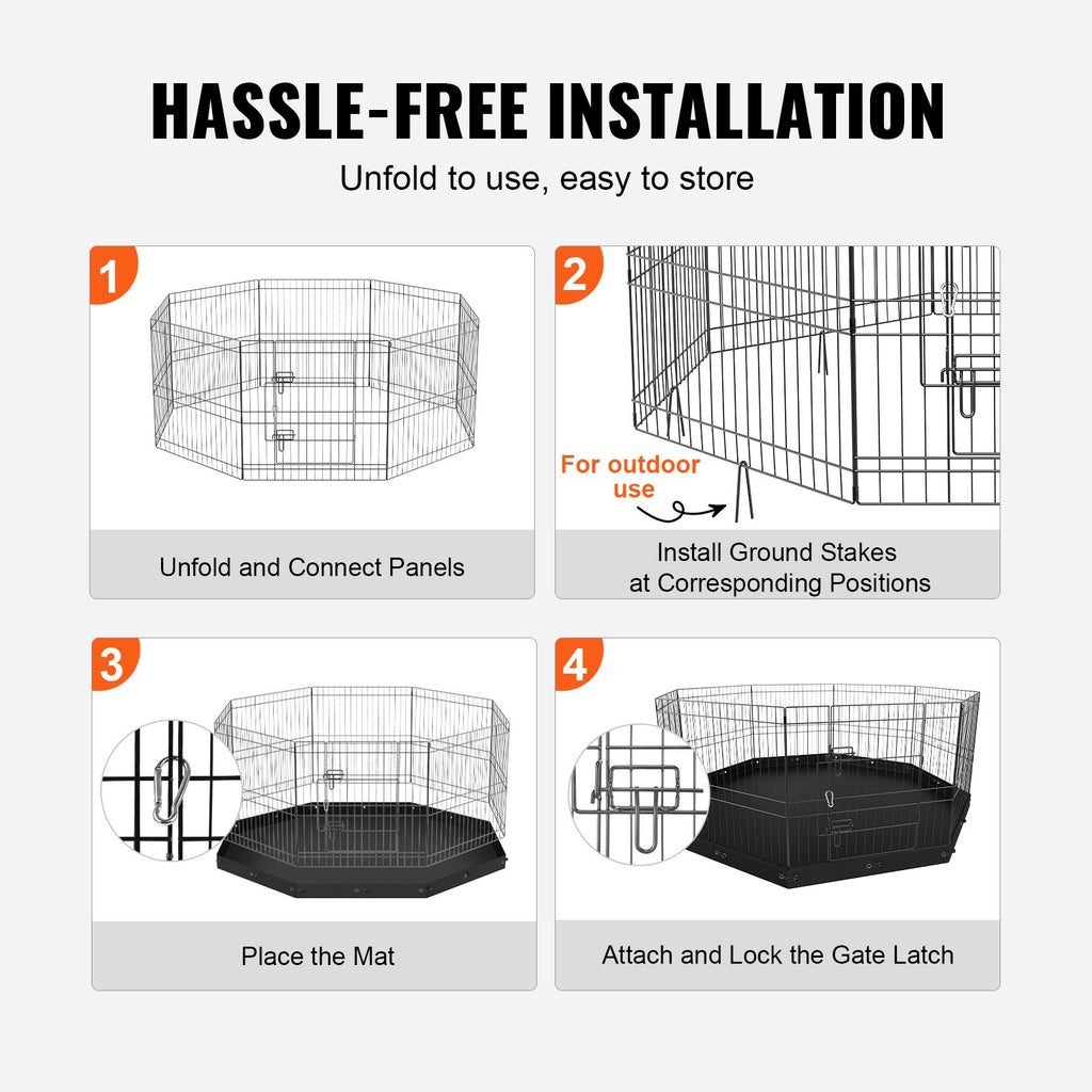 8 Panel Dog Playpen Metal with Bottom Pad (only ship inside USA)
