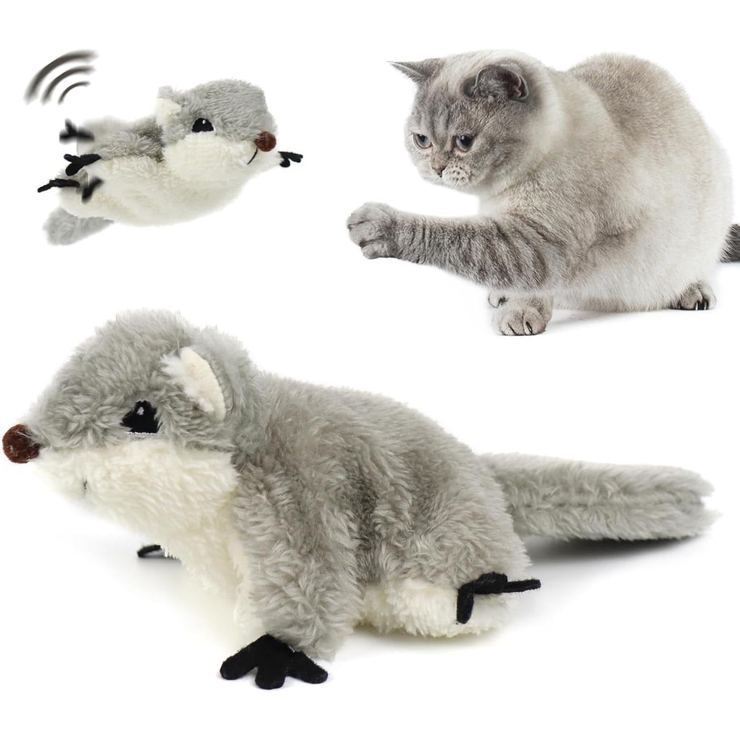 Pet Toys, Cat Catnip Toys Flapping Squirrel, Rechargeable Touch Activated Kitten Toys, Lifelike Interactive Cats Toy Indoor, Cat Kicker Plush Toys For All Breeds Universal interactive Toy Cat Toys